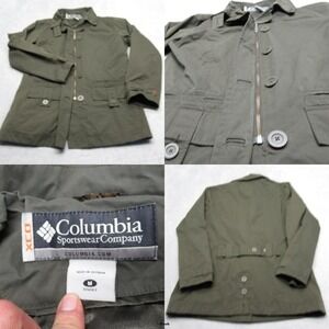 Columbia Jacket Womens Medium Olive Green Pockets‎ Button Zip Front Coat Utility